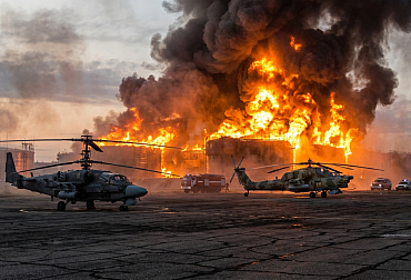 Ka-52, Mi-28 a palivové nádrže v plamenech. Ukrajinský útok zasáhl Soči